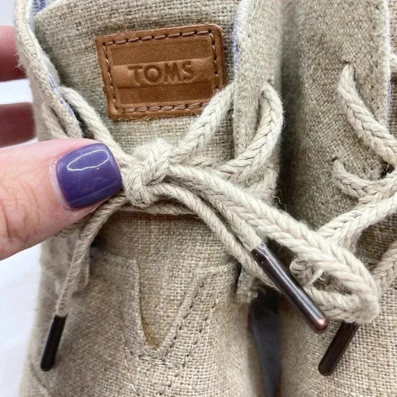 TOMS Bootie Burlap Wedge Canvas Lace up Tan Shoe Women’s Size 7.5 W MSRP $99 - Picture 7 of 11
